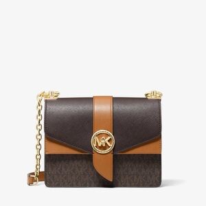 Michael Kors Small Greenwich Brown Multi Logo Color-Block Leather Crossbody